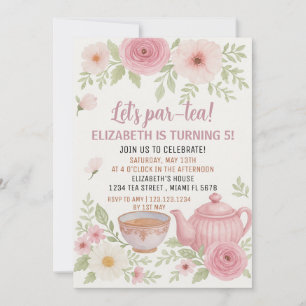 Invitation Tea Party avec Floral et Teacup Design