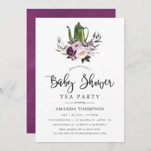 Invitation Tea Party Baby shower à velours profond