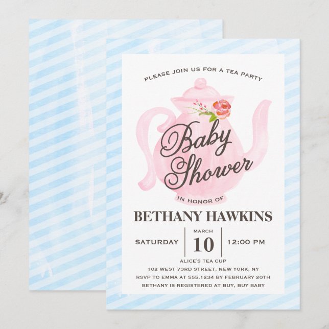 Invitation Tea Party baby shower | Baby shower (Devant / Derrière)