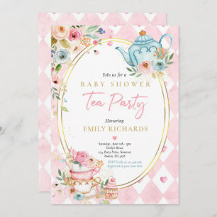 Invitation Tea Party Baby shower fille roses roses rose bébé 