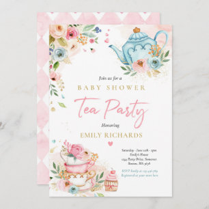 Invitation Tea Party Baby shower fille roses roses rose bébé