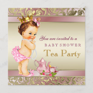 Invitation Tea Party Baby shower rose et Gold Pearl