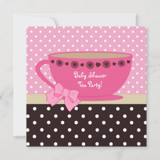 Invitation Tea Party Baby shower Rose Et Pois Brown