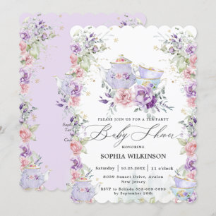 Invitation Tea Party Baby shower rose violet
