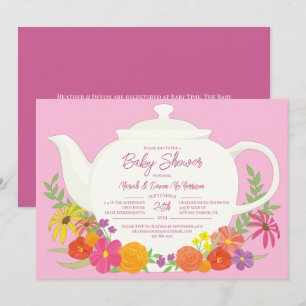 Invitation Tea Party Baby shower théière Rose Girl
