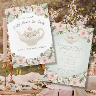 Invitation Tea Party Blush Rose Fête des mariées de feuille S
