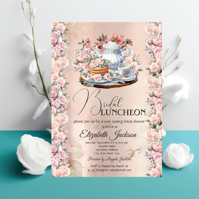 Invitation Tea Party Chic Roses Vintage déjeuner nuptial (Créateur téléchargé)