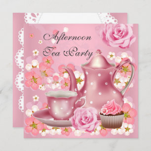 Invitation Tea Party de l'après-midi Thé rose Vintage