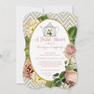 Invitation Tea Party Fête des mariées Chevron Stripes Rose