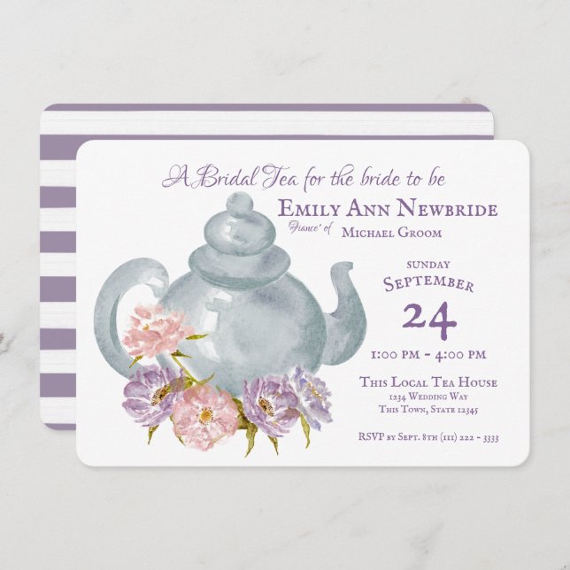 Invitation Tea Party Fête des mariées Floral Thé pot (Devant / Derrière)