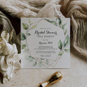 Invitation Tea Party Fête des mariées or Elegant géométrique