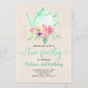 Invitation Tea Party Fille Anniversaire Monnaie Aquarelle Tur