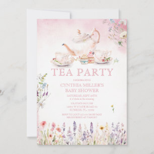 Invitation Tea Party fleur sauvage Baby shower rose Floral