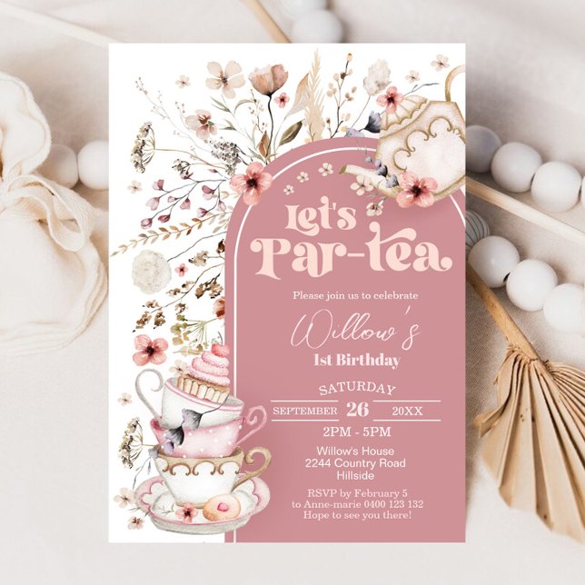 Invitation Tea Party Fleur sauvage Let's Partea (Let's Par-tea Garden Tea Party Invitation)
