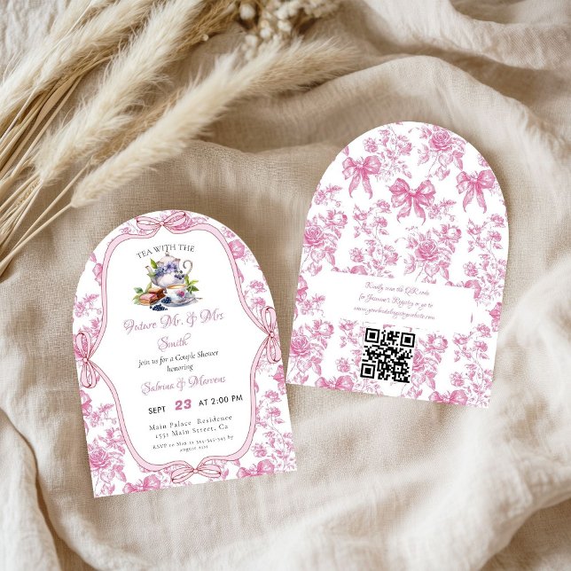 Invitation Tea Party Fleur sauvage rose Douche Couple (Créateur téléchargé)