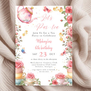 Invitation Tea Party Girl Par tea rose Whimsical Anniversaire