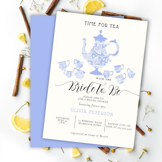 Invitation Tea Party Lavender Blue Boho Lace Fête des mariées (Créateur téléchargé)