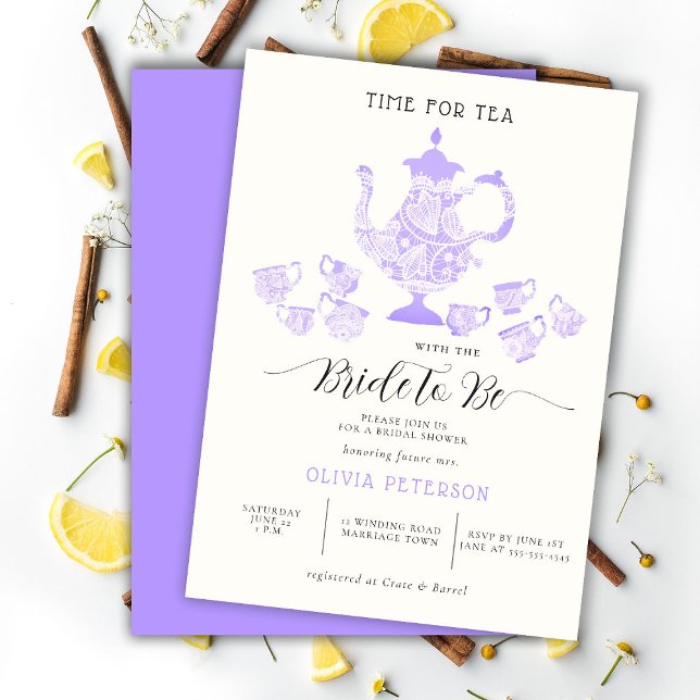 Invitation Tea Party Lavender Boho Chic Lace Fête des mariées (Créateur téléchargé)