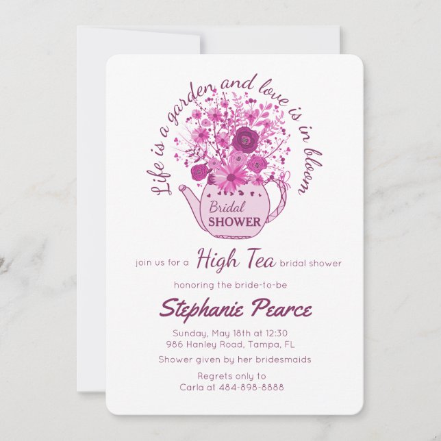 Invitation Tea Party Mariée ou Baby shower Teacup Floral rose (Devant)