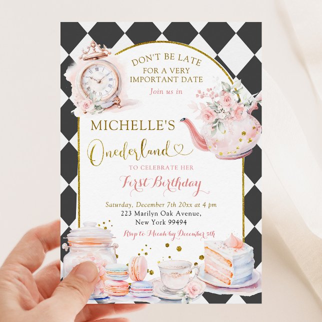 Invitation Tea Party Onederland Fille Premier anniversaire (Créateur téléchargé)