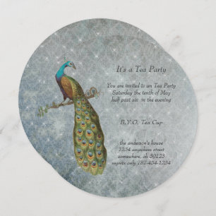 Invitation Tea Party Peacock en argent Art nouveau