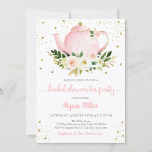 Invitation Tea Party Pink Gold Fête des mariées Florale