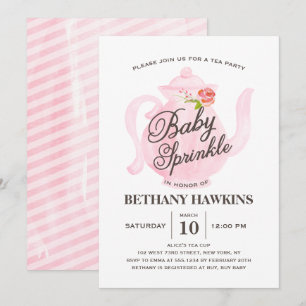 Invitation Tea Party pour bébés roses Aquarelle