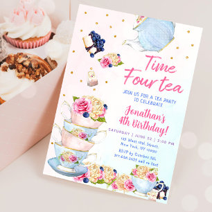 Invitation Tea Party rose Heure Quatre Tea Anniversaire