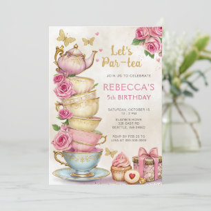 Invitation Tea Party rose or fille Anniversaire