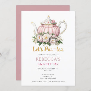 Invitation Tea Party rose or fille Anniversaire