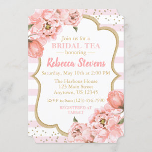 Invitation Tea Party rose rose et or