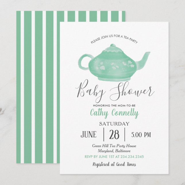 Invitation Tea Party Shabby Chic Baby shower (Devant / Derrière)