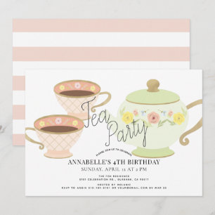 Invitation Tea Party Thé Pot & Tasses Fille Anniversaire