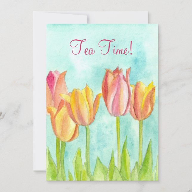 Invitation Tea Party Tulipe rose Aquarelle Art (Devant)