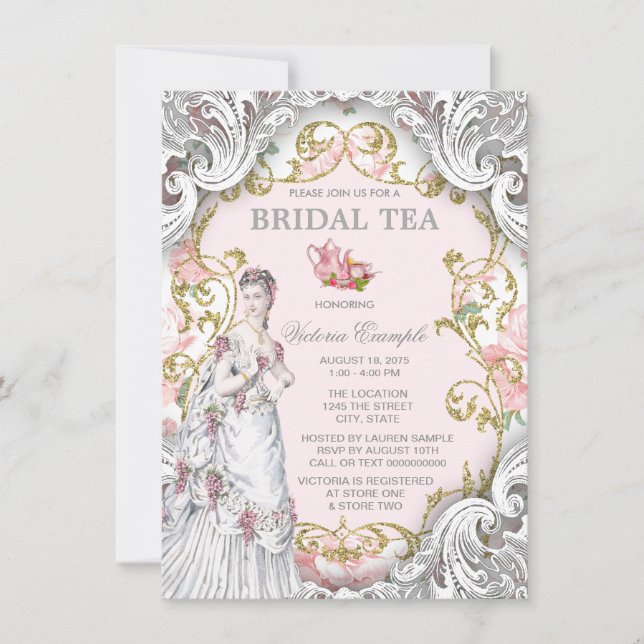 Invitation Tea Party victorienne vintage (Devant)