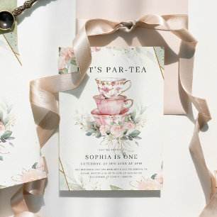 Invitation Tea Party vintage rose 1er anniversaire