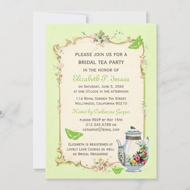 Invitation Tea Party Vintage vert (Devant)