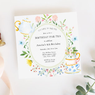 Invitation Tea Party Whimsical Fleur sauvage Anniversaire Inv