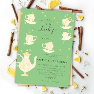 Invitation Tea Party Whimsical Jaune Boho Baby shower dentell