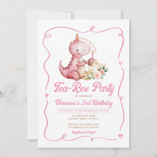 Invitation Tea-Rex Party Dinosaur 3e anniversaire Bow rose
