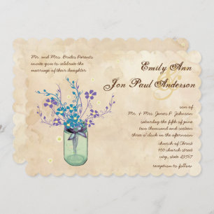 Invitation Tea Stain Aqua Purple Flower Mason Jar