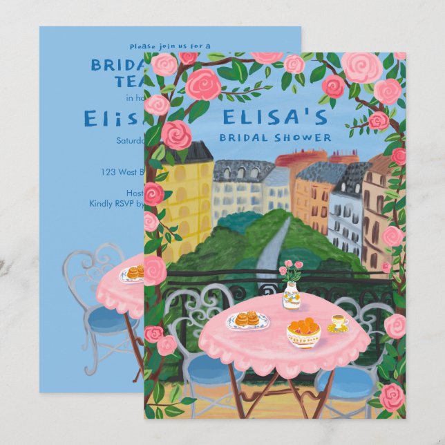 Invitation Tea sur mesure Paris sur le Balcon Fête des mariée (Devant / Derrière)