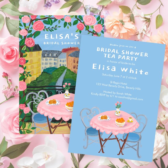 Invitation Tea sur mesure Paris sur le Balcon Fête des mariée (CUSTOM Paris Tea on the Balcony Bridal Shower Hand-painted Art Invitation
)
