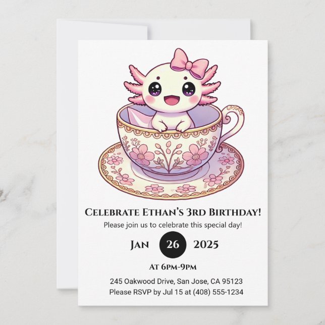Invitation Tea Time Axolotl Birthday (Devant)
