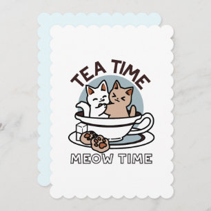 Invitation Tea Time Meow Time - Cute Cat and Tea Design