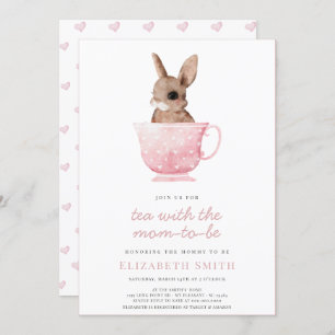 Invitation Tea Time Party Cute Bunny Baby shower fille rose