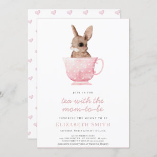 Invitation Tea Time Party Cute Bunny Baby shower fille rose