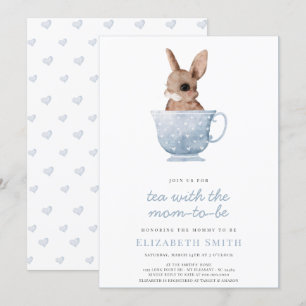 Invitation Tea Time Party Cute Bunny Blue Boy Baby shower