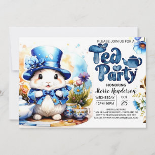 Invitation Tea Time Tails Blue Bunny Baby shower