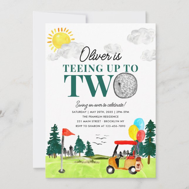 Invitation Tea to Two Golf Boy Golfing Partee 2e anniversaire (Devant)